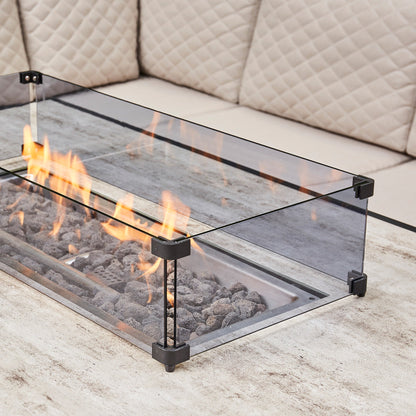 Ava Aluminium Corner Dining Set with Fire Pit – Beige