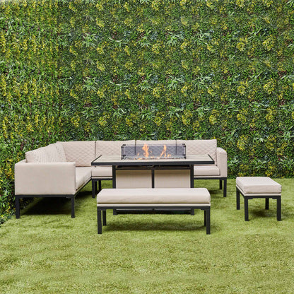 Ava Aluminium Corner Dining Set with Fire Pit – Beige