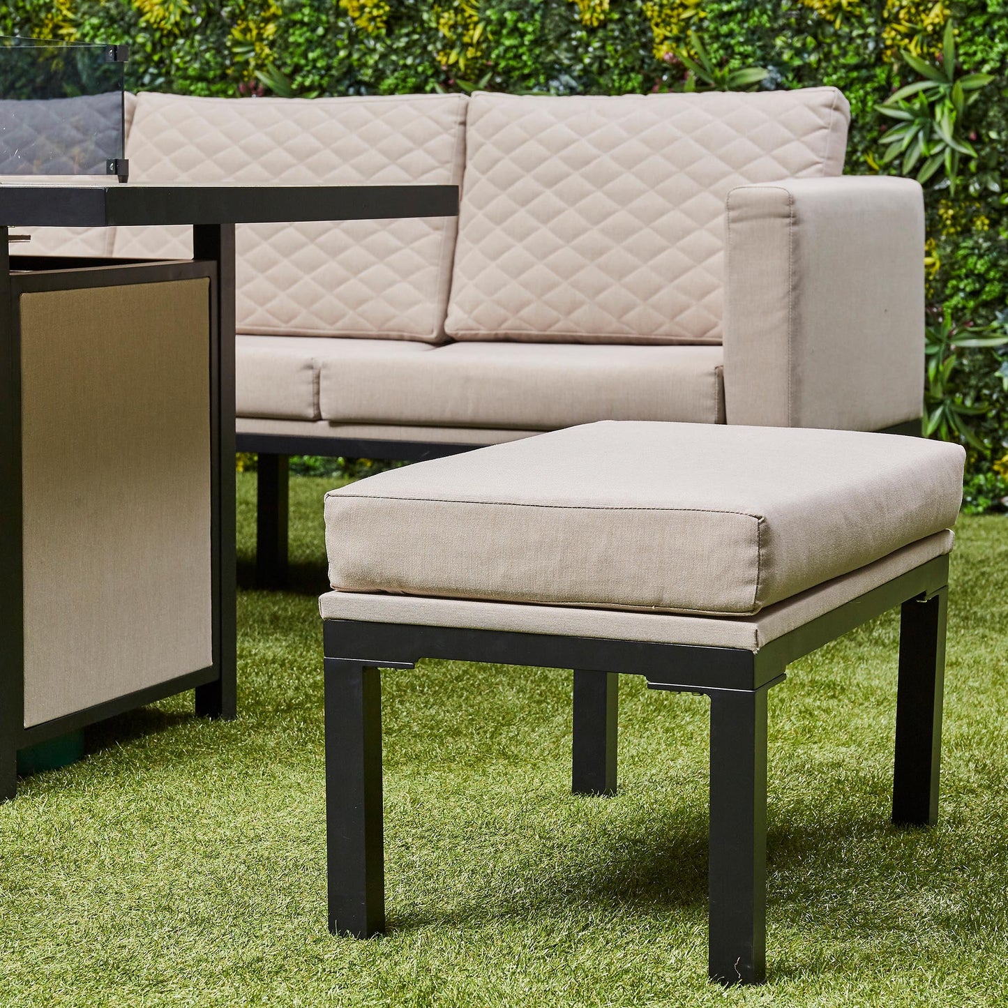 Ava Aluminium Corner Dining Set with Fire Pit – Beige