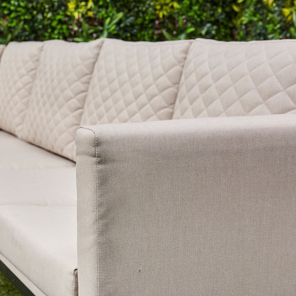 Ava Aluminium Corner Dining Set with Fire Pit – Beige