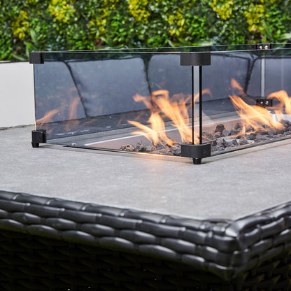 Chakra Rattan Corner Dining Set with Fire Pit – Black