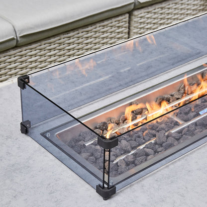 Chakra Rattan Corner Dining Set with Fire Pit – Grey/Beige