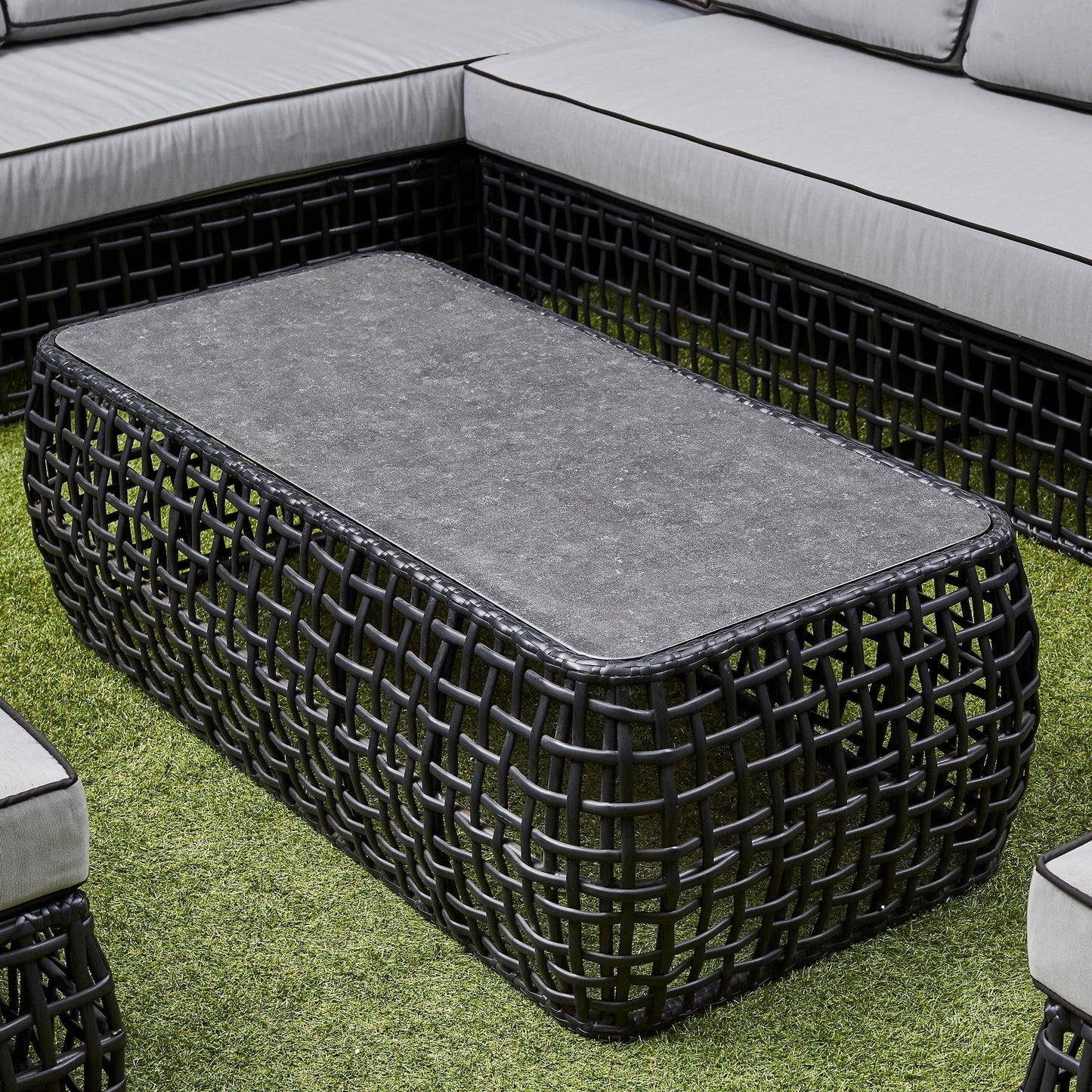 Indi Rattan Corner Sofa Set– Black