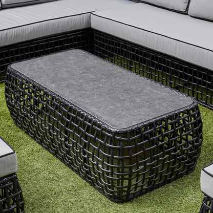 Indi Rattan Corner Sofa Set– Black