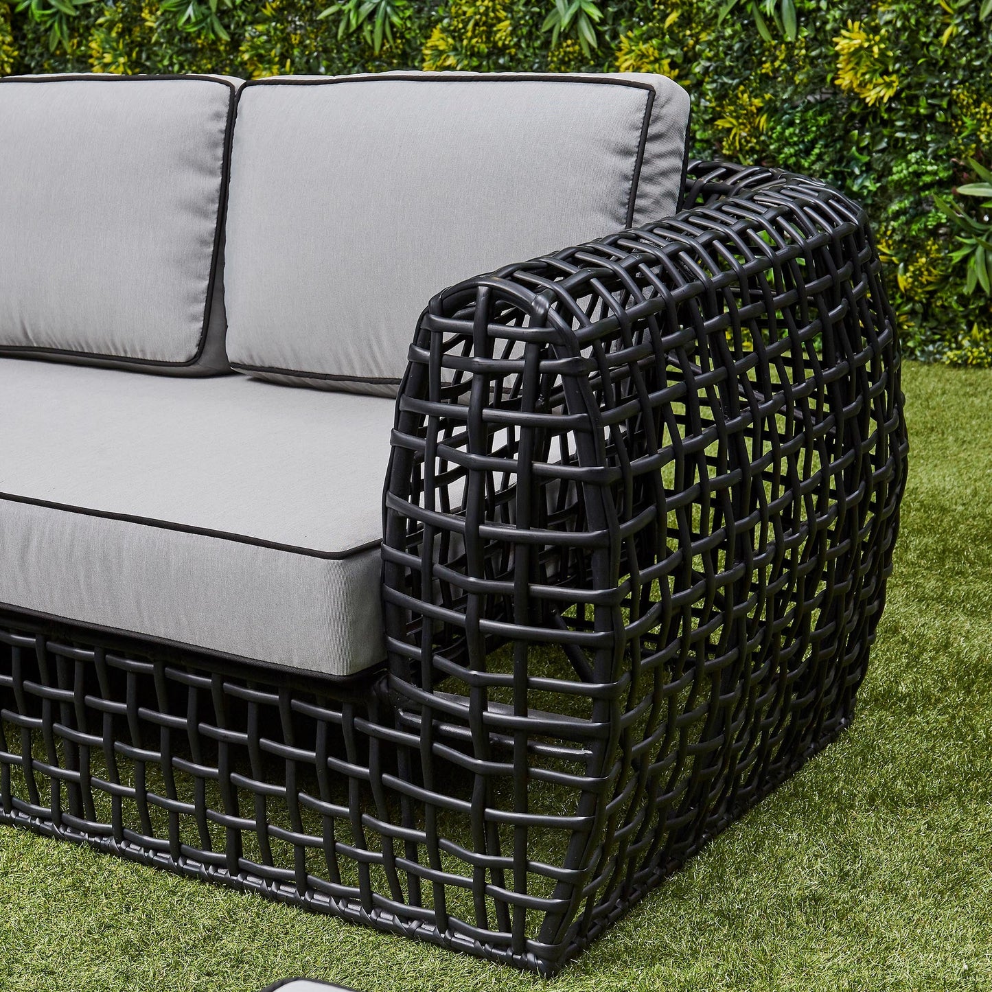 Indi Rattan Corner Sofa Set– Black