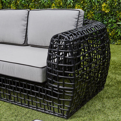 Indi Rattan Corner Sofa Set– Black