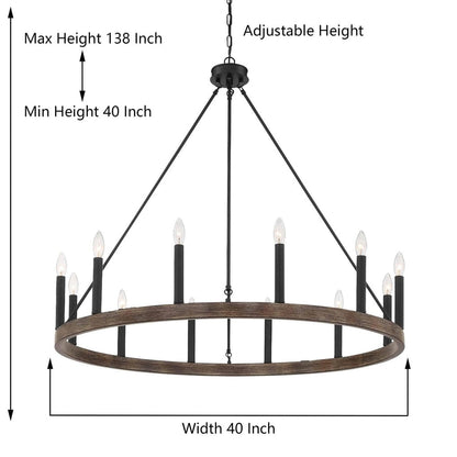 Acroma 12-light Farmhouse 40In Wagon Wheel Chandelier with UL - 40'' D x 138'' H