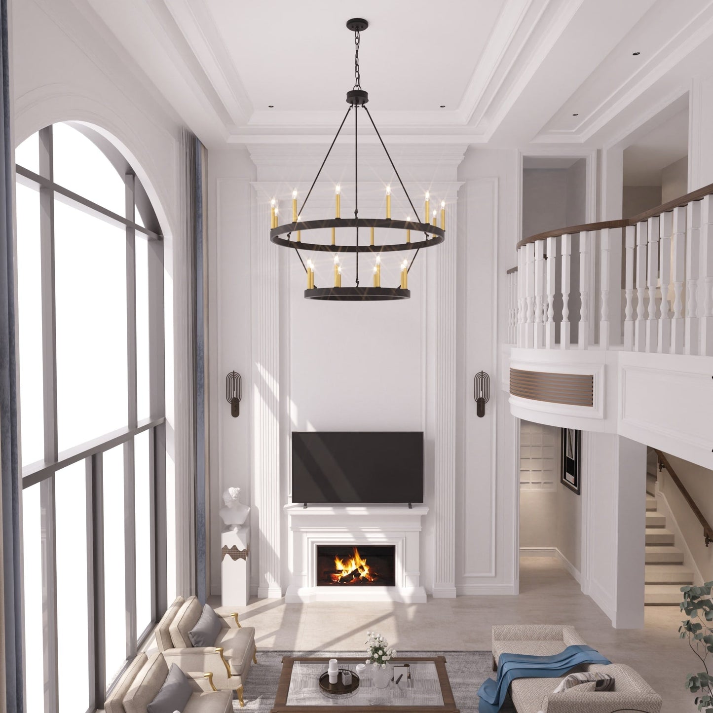 Acroma 20-light Modern Farmhouse 40In Round Wagon Wheel Chandelier with UL