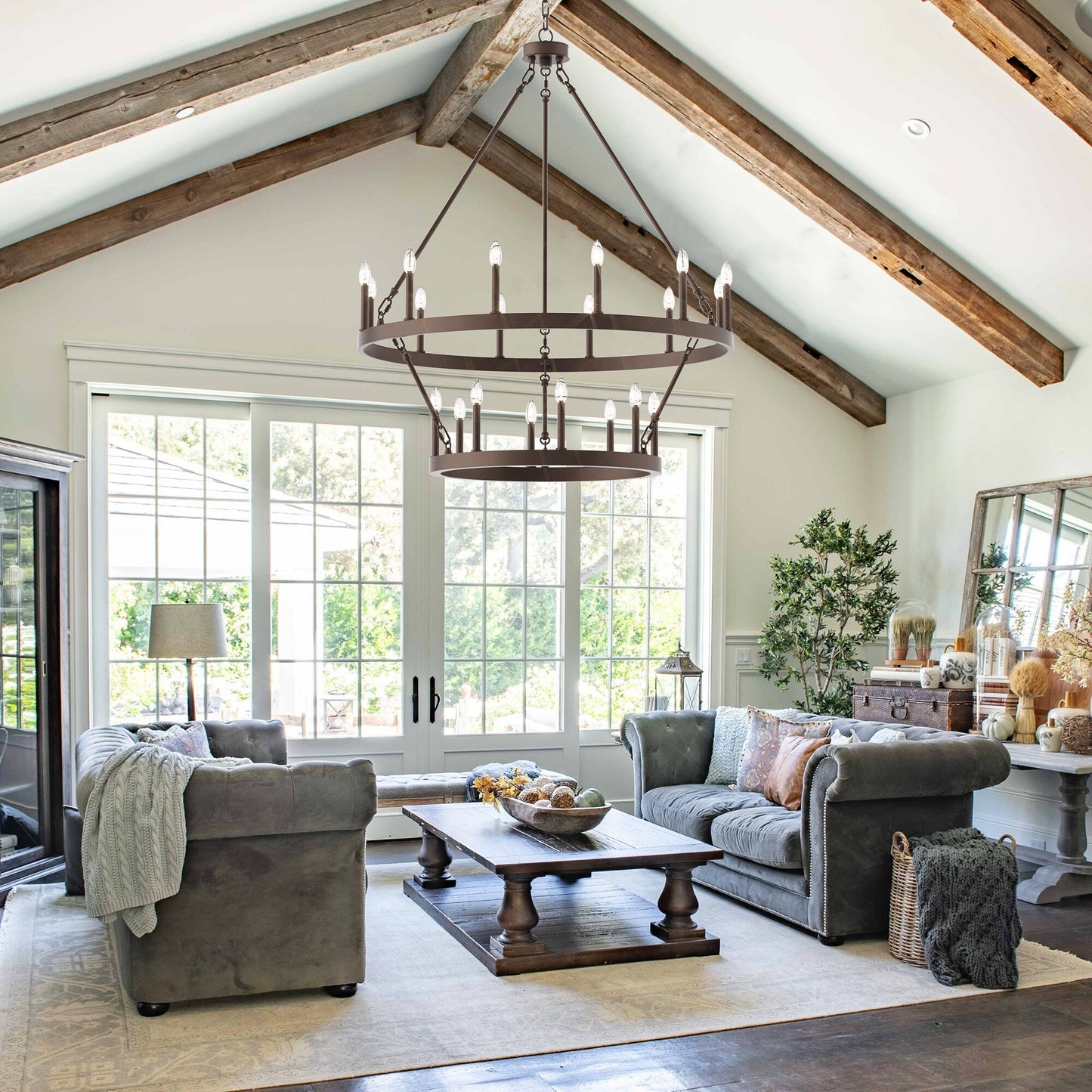 Acroma 20-light Modern Farmhouse 40In Round Wagon Wheel Chandelier with UL