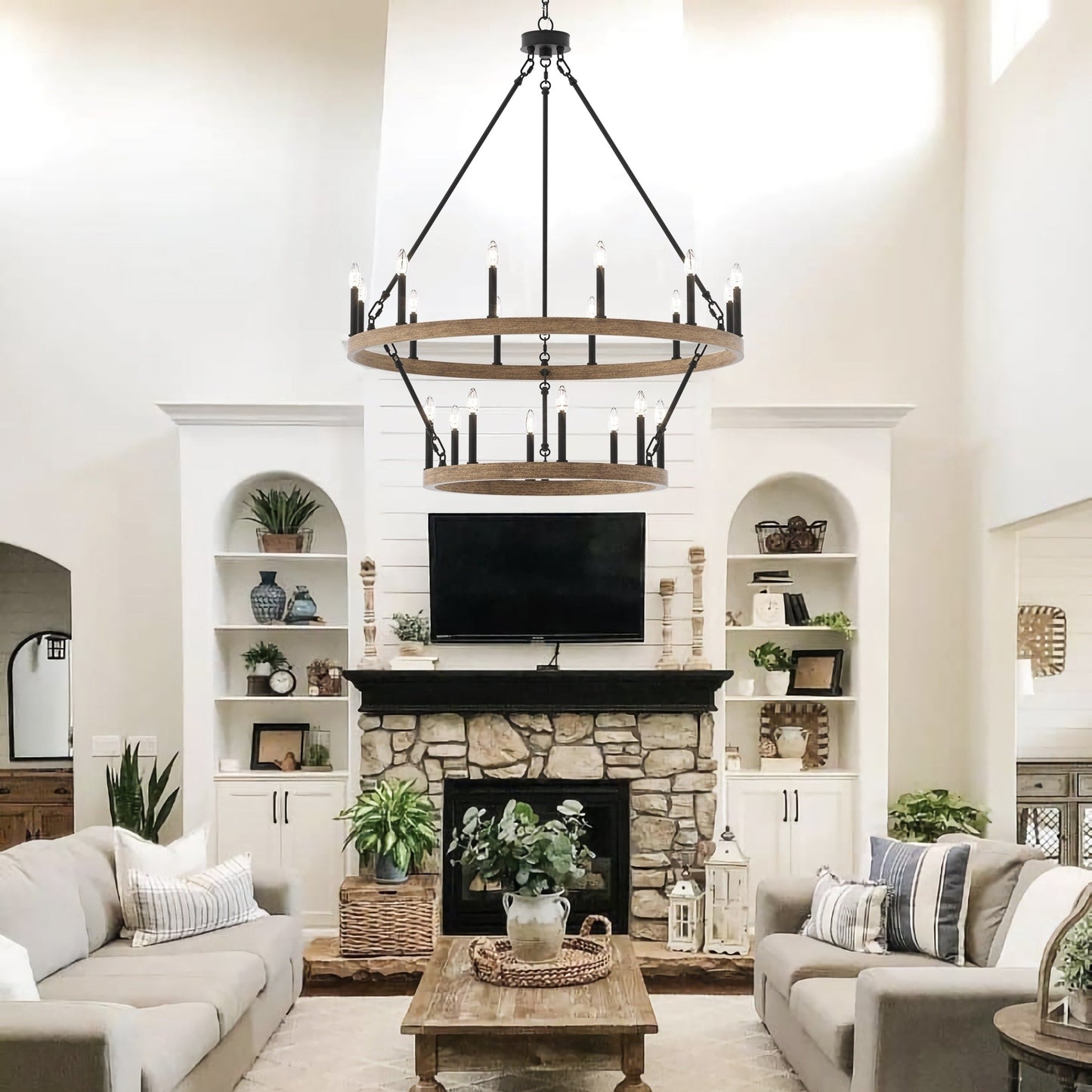 Acroma 20-light Modern Farmhouse 40In Round Wagon Wheel Chandelier with UL