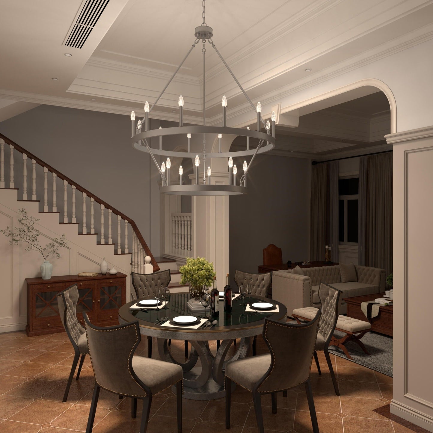 Acroma 20-light Modern Farmhouse 40In Round Wagon Wheel Chandelier with UL