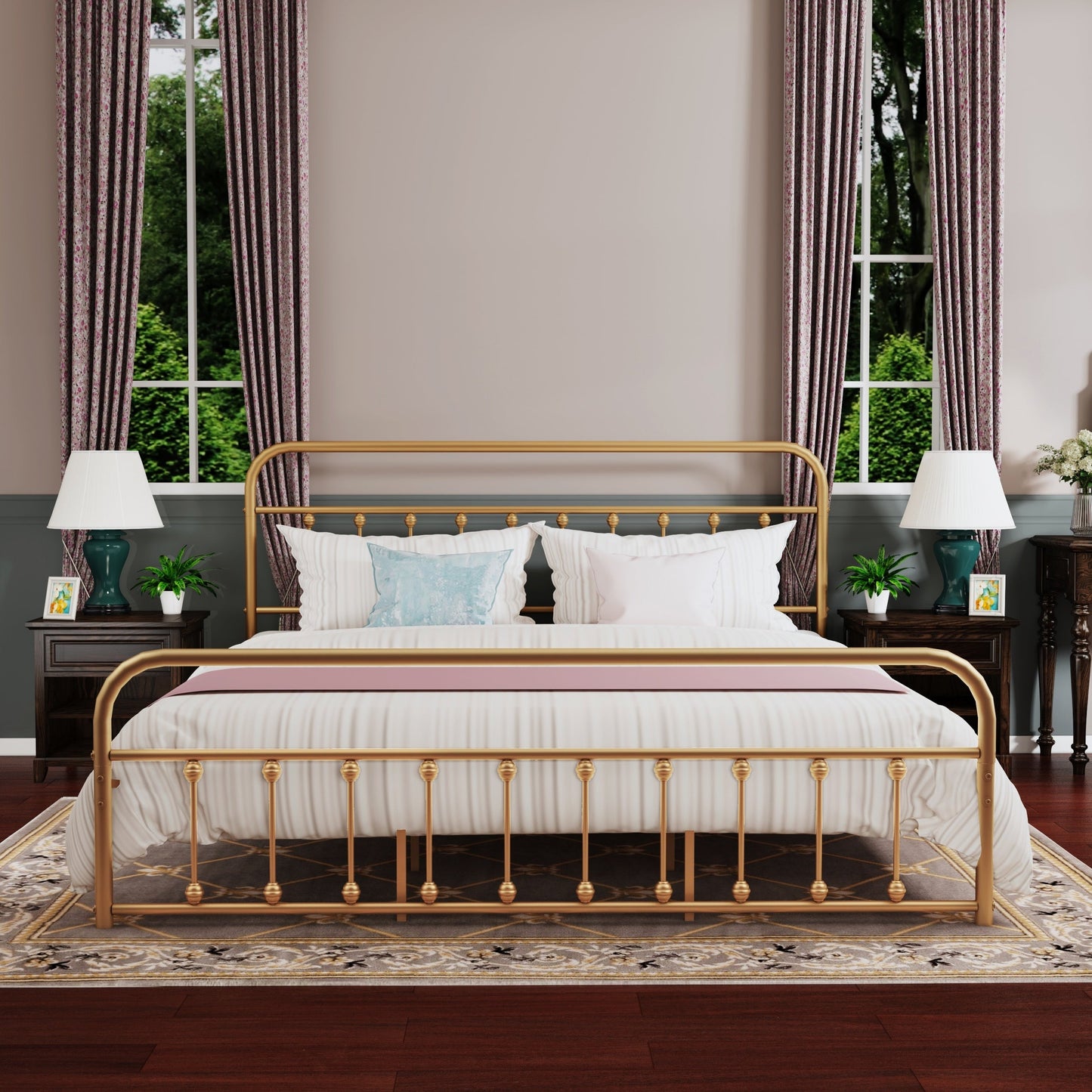 Alazyhome Simple Vintage Metal Platform Bed Frame, Easy-Assembly