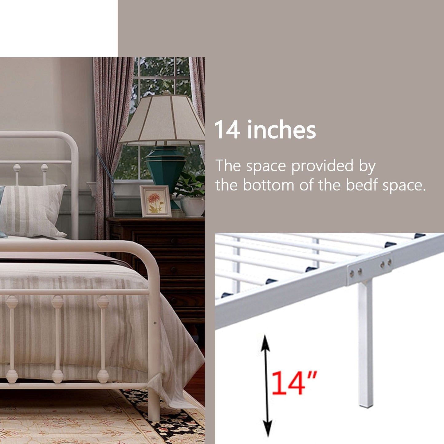 Alazyhome Simple Vintage Metal Platform Bed Frame, Easy-Assembly