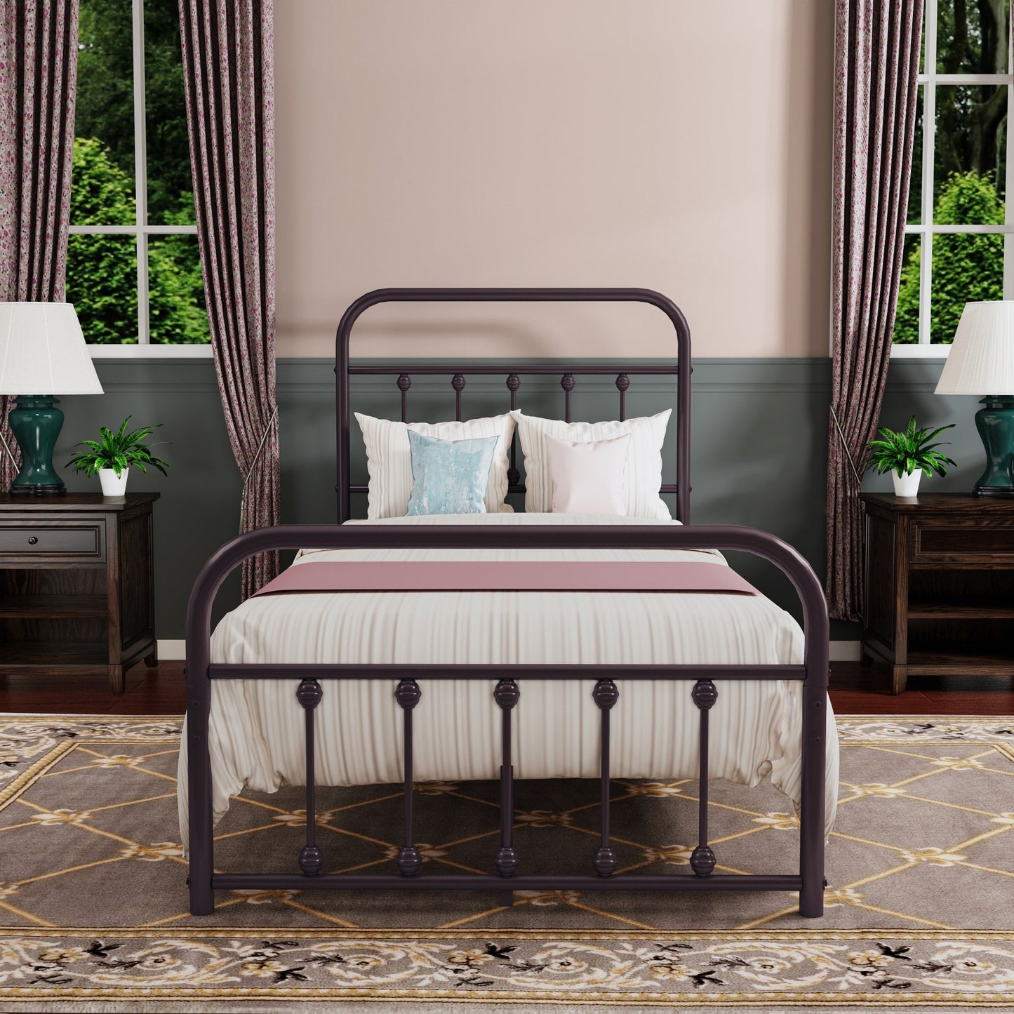 Alazyhome Simple Vintage Metal Platform Bed Frame, Easy-Assembly