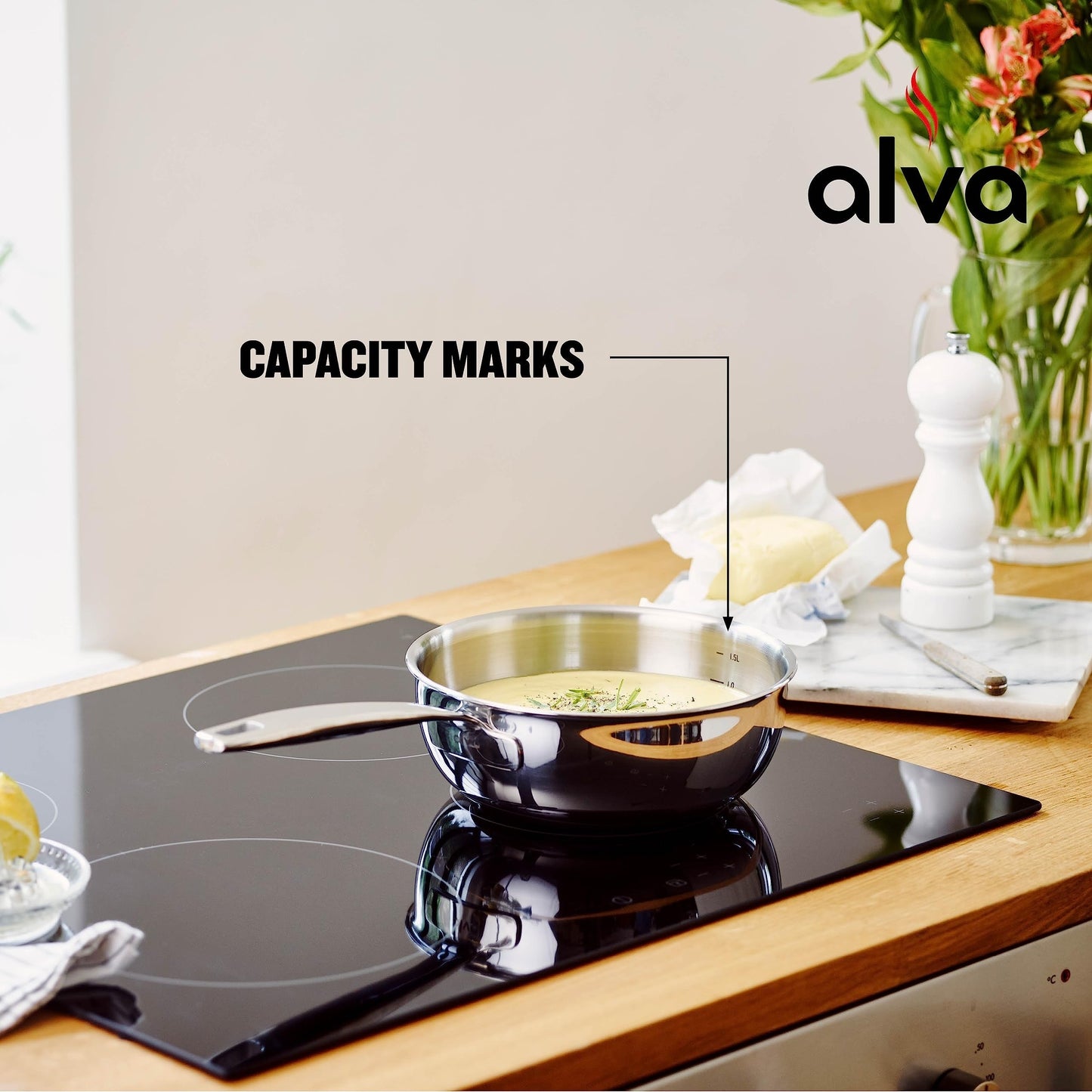 Alva Maestro 5-Ply Stainless Steel Saucier Pan - 1.6 Qt. Non-Toxic