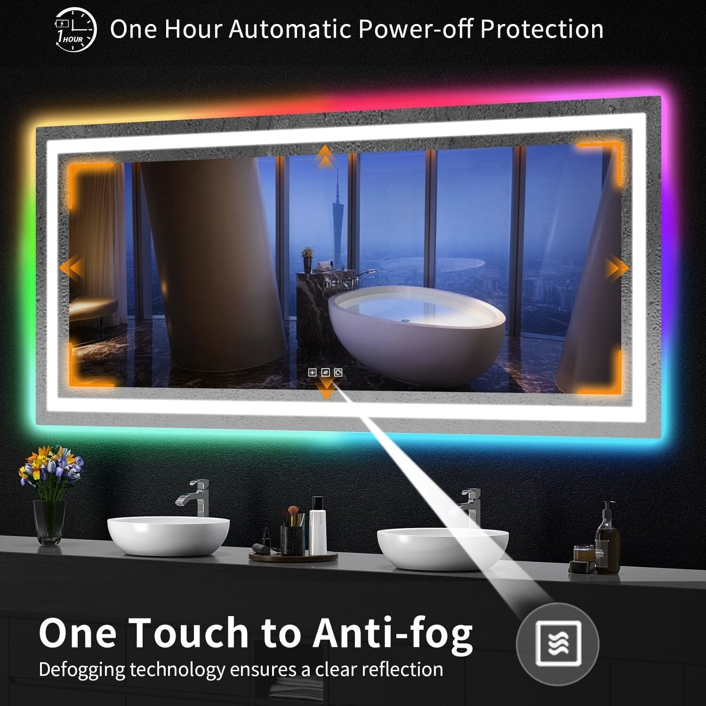 Anti-Fog RGB Backlit & LED Frontlit Bathroom Mirror