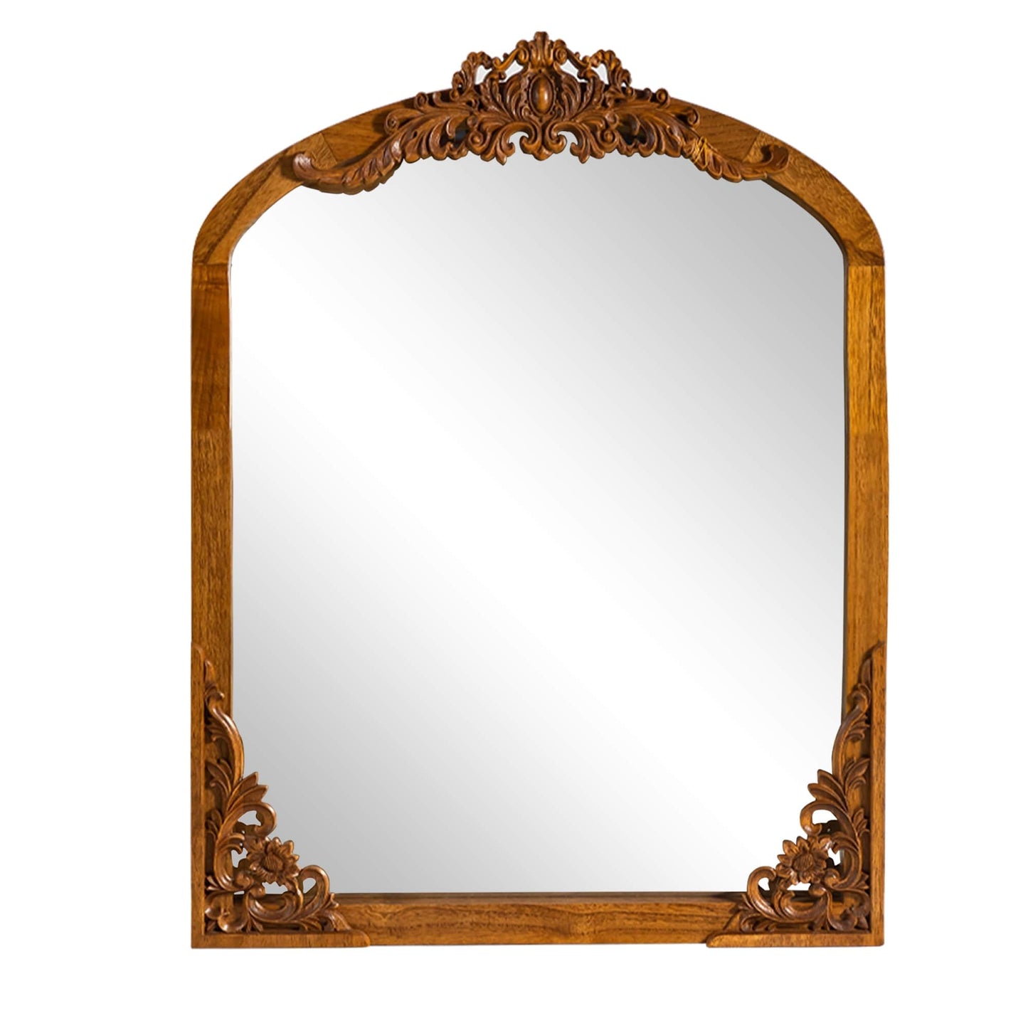 Arched Full-Length Solid Wood Carving Floor Mirror