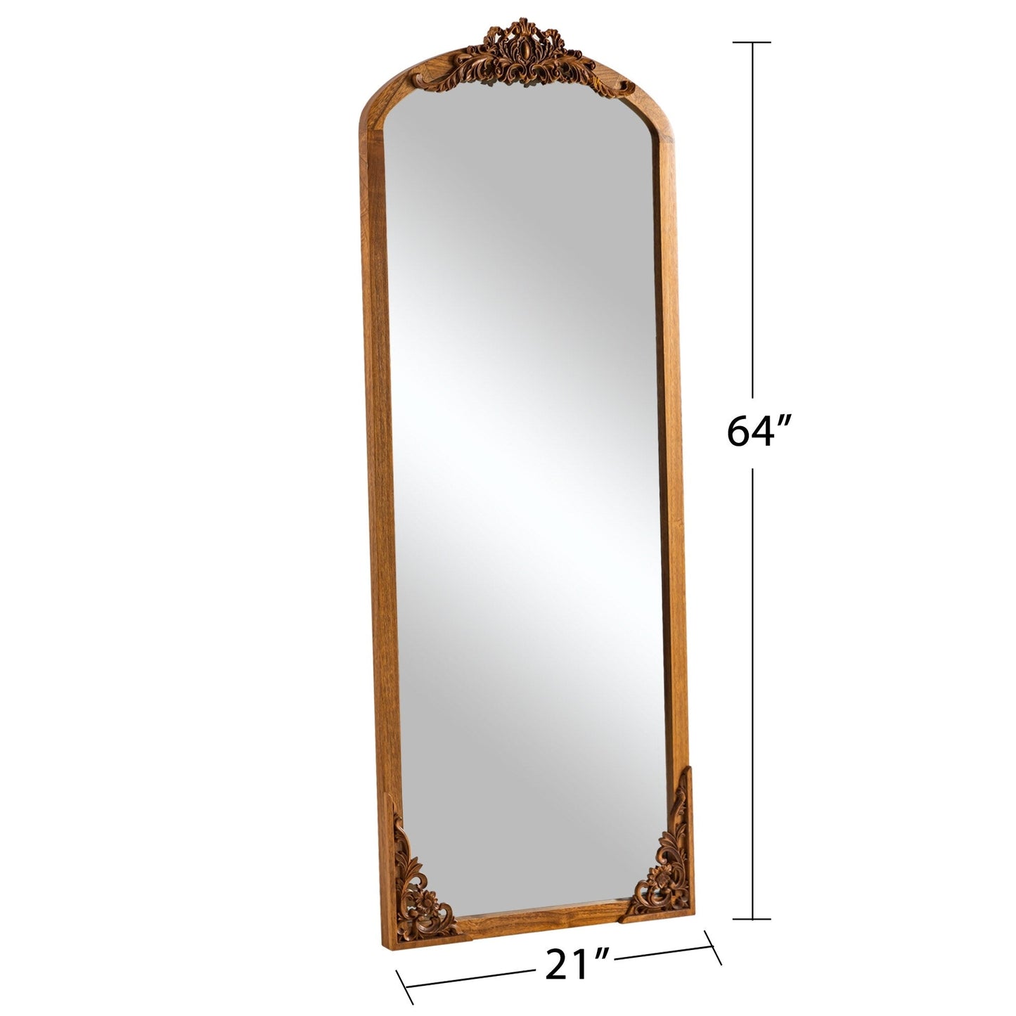 Arched Full-Length Solid Wood Carving Floor Mirror