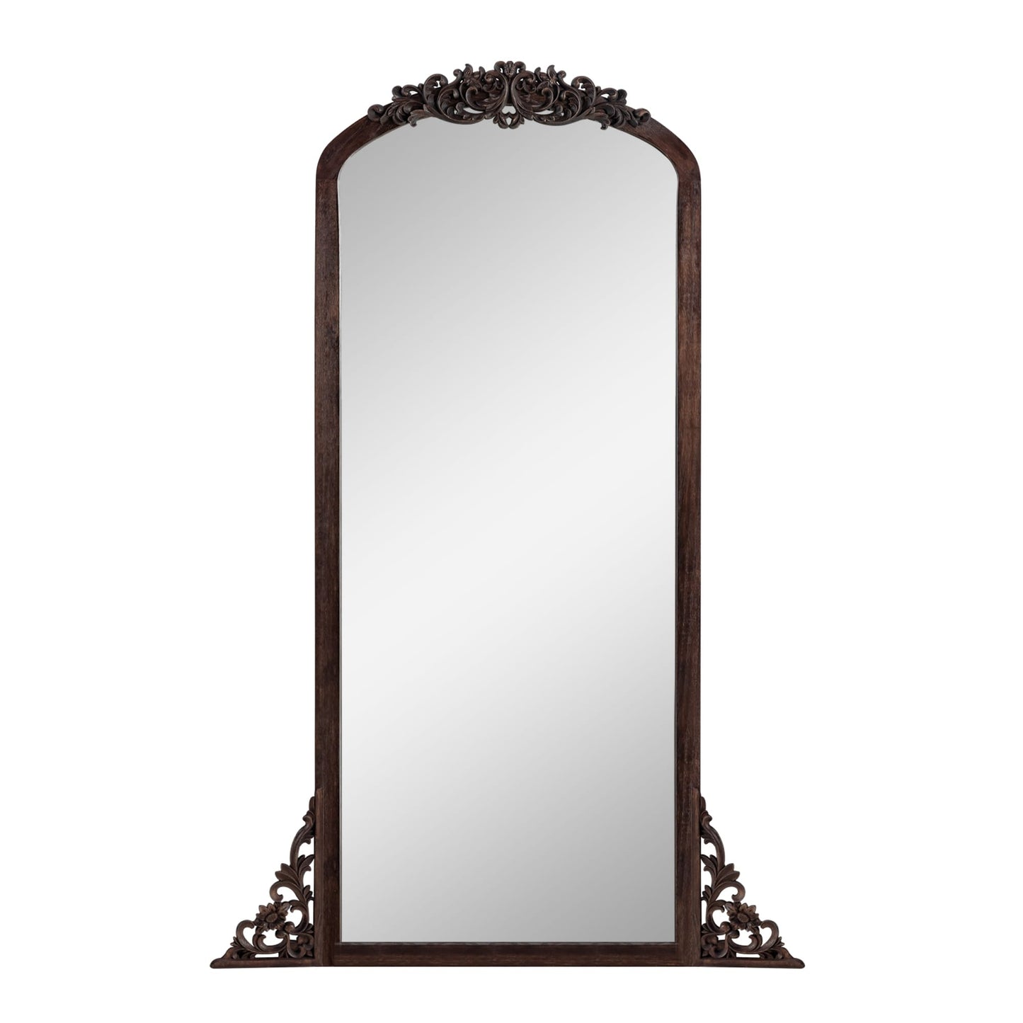 Arched Full-Length Solid Wood Carving Floor Mirror