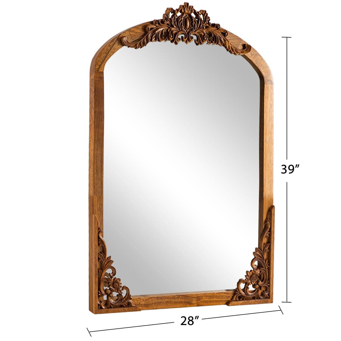 Arched Full-Length Solid Wood Carving Floor Mirror