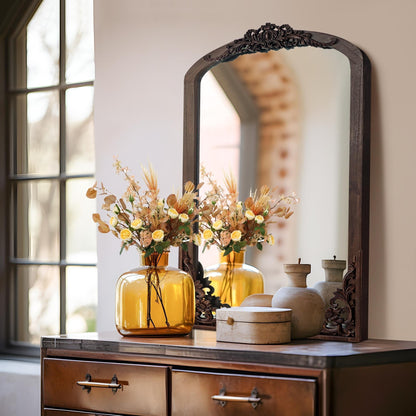 Arched Full-Length Solid Wood Carving Floor Mirror