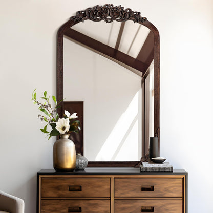 Arched Full-Length Solid Wood Carving Floor Mirror