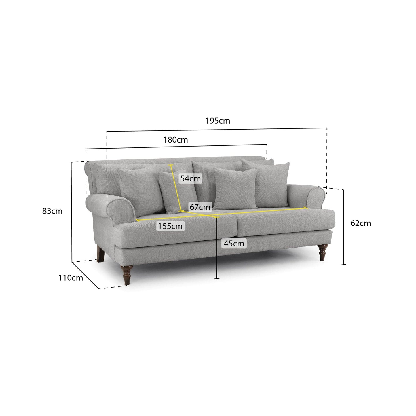 Aspen Sofa Grey 3 Seater