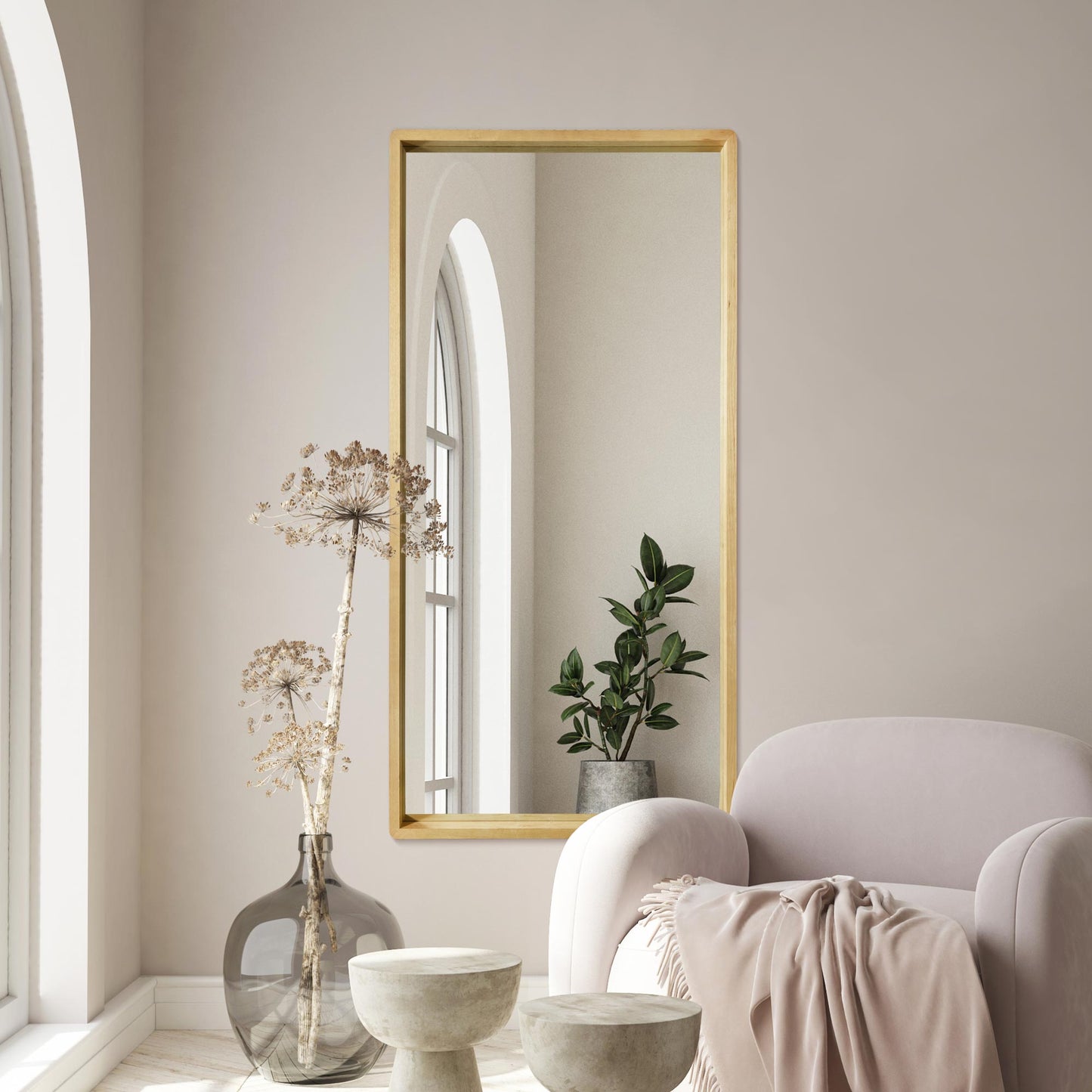 The Tobias - Solid Oak Rounded Corner Leaner / Wall Mirror 63 X 31 (160CM X 80CM) Scandinavian 'Scandi' Inspired.