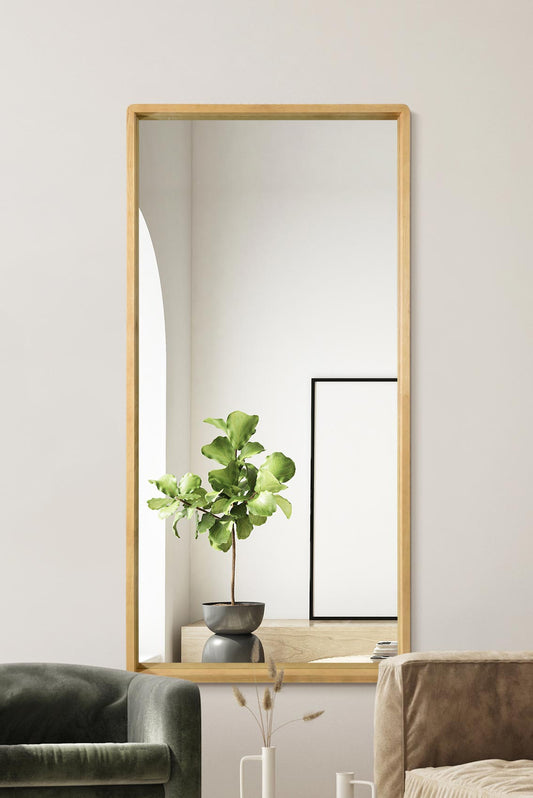 The Tobias - Solid Oak Rounded Corner Leaner / Wall Mirror 67 X 33 (170CM X 85CM) Scandinavian 'Scandi' Inspired.
