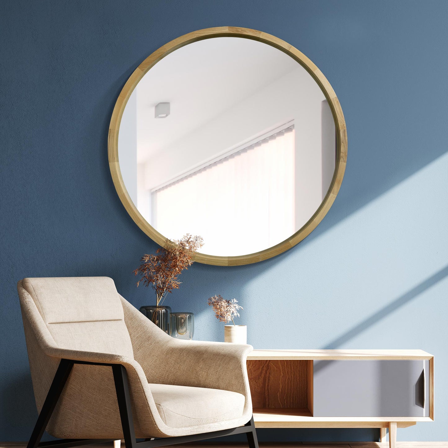 The Tobias - Solid Oak Round Deep Dish Framed Mirror 39 X 39 (100CM X 100CM)