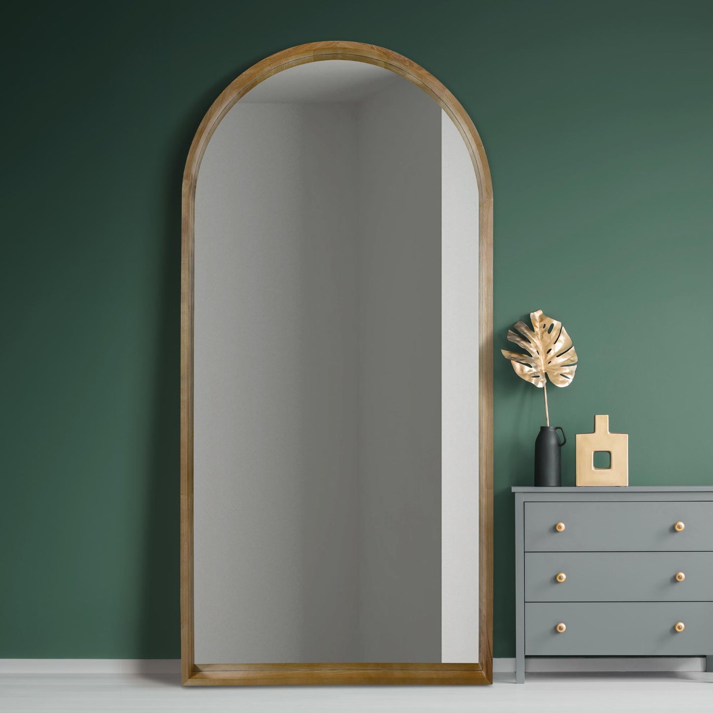 The Tobias - Solid Oak Framed Arched Leaner / Wall Mirror 79 X 39 (200CM X 100CM) Scandinavian 'Scandi' Inspired.