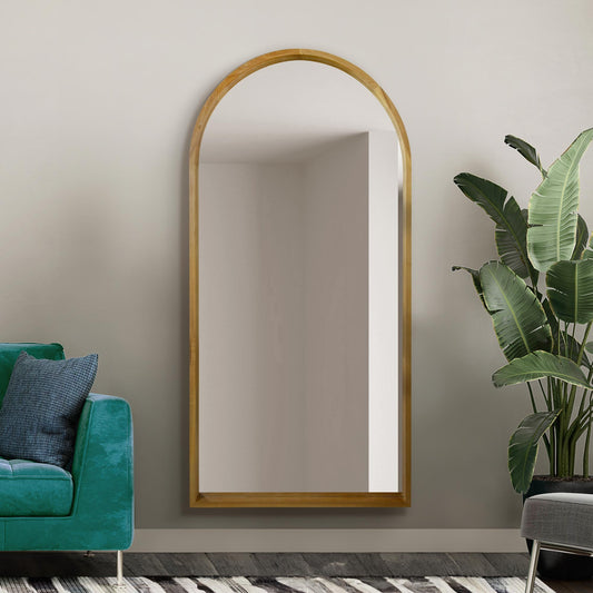 The Tobias - Solid Oak Framed Arched Leaner / Wall Mirror 71 X 35 (180CM X 90CM) Scandinavian 'Scandi' Inspired.