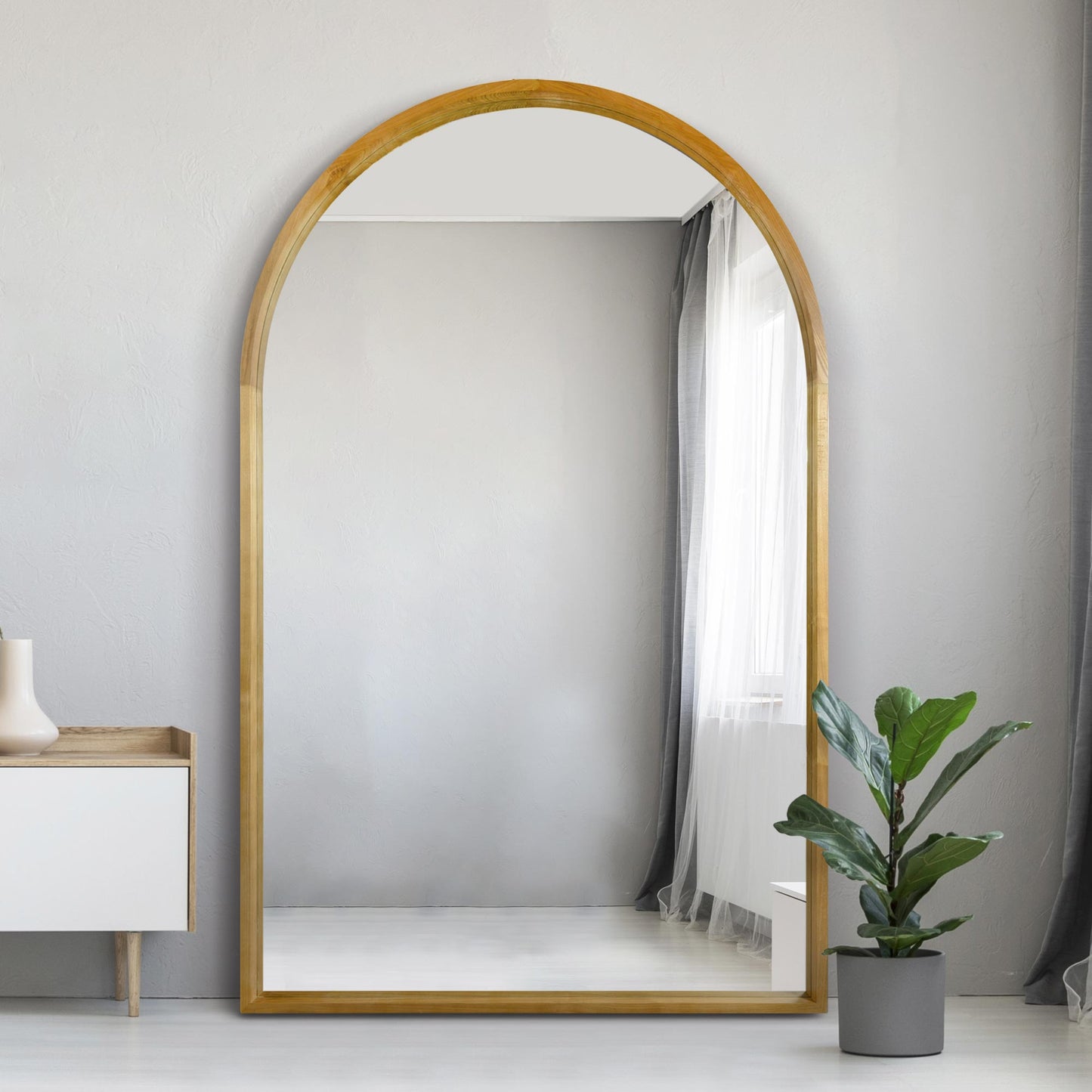 The Tobias - Solid Oak Framed Arched Leaner / Wall Mirror 75 X 47 (190CM X 120CM) Scandinavian 'Scandi' Inspired.