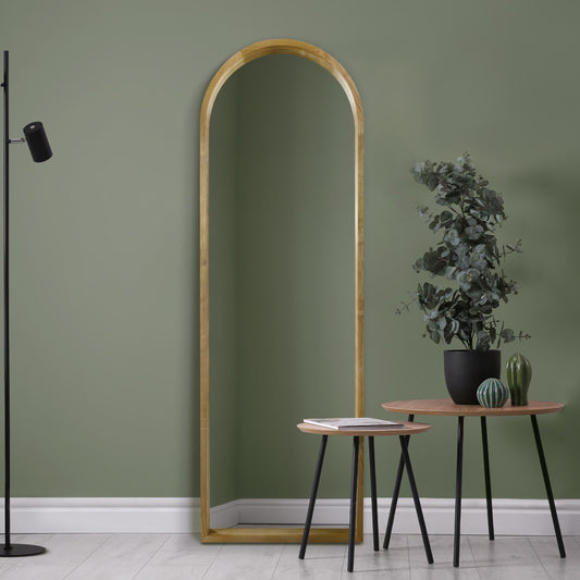 The Tobias - Solid Oak Framed Arched Leaner / Wall Mirror 71 X 24 (180CM X 60CM) Scandinavian 'Scandi' Inspired.