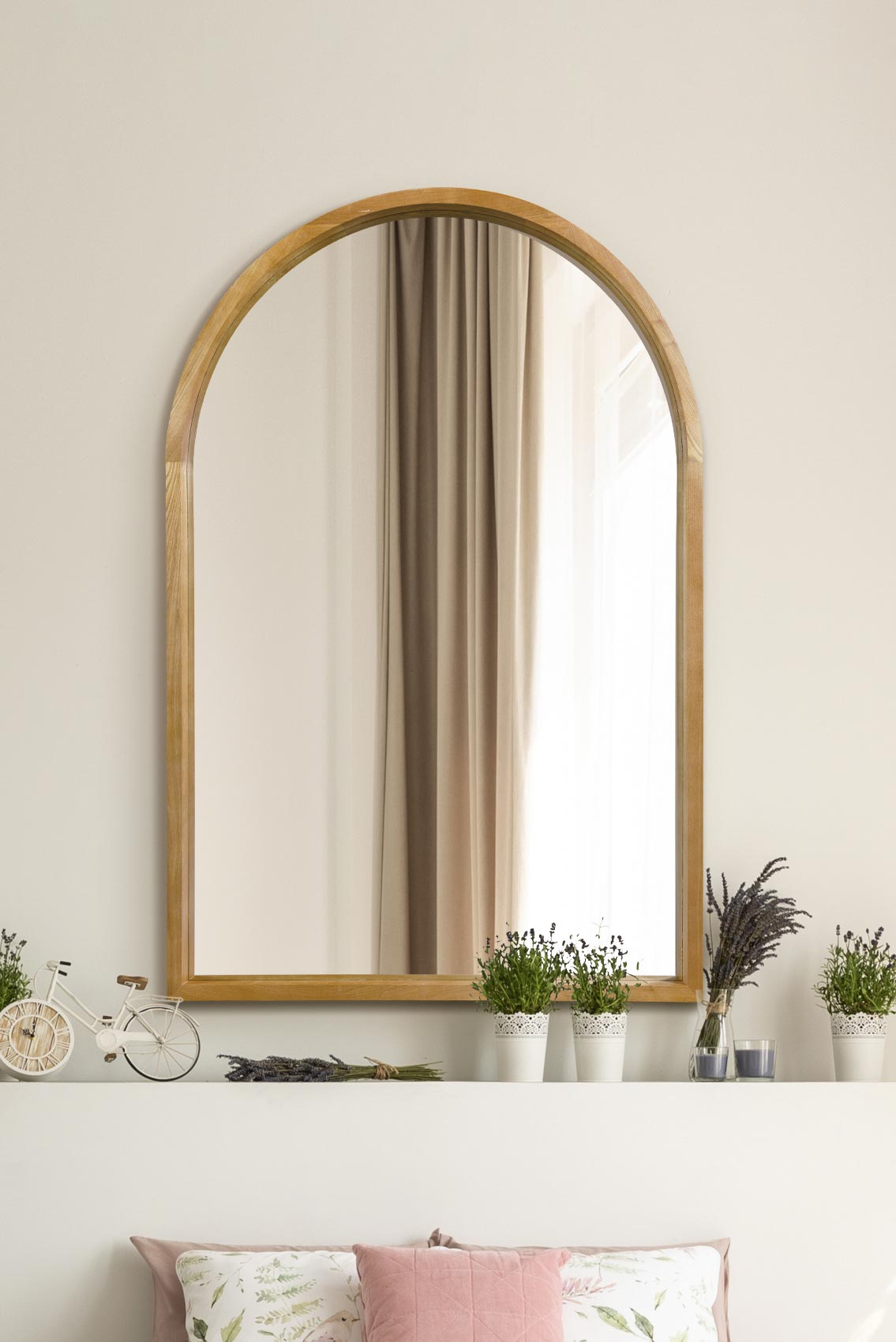 The Tobias - Solid Oak Framed Arched Leaner / Wall Mirror 47 X 31 (120CM X 80CM) Scandinavian 'Scandi' Inspired.