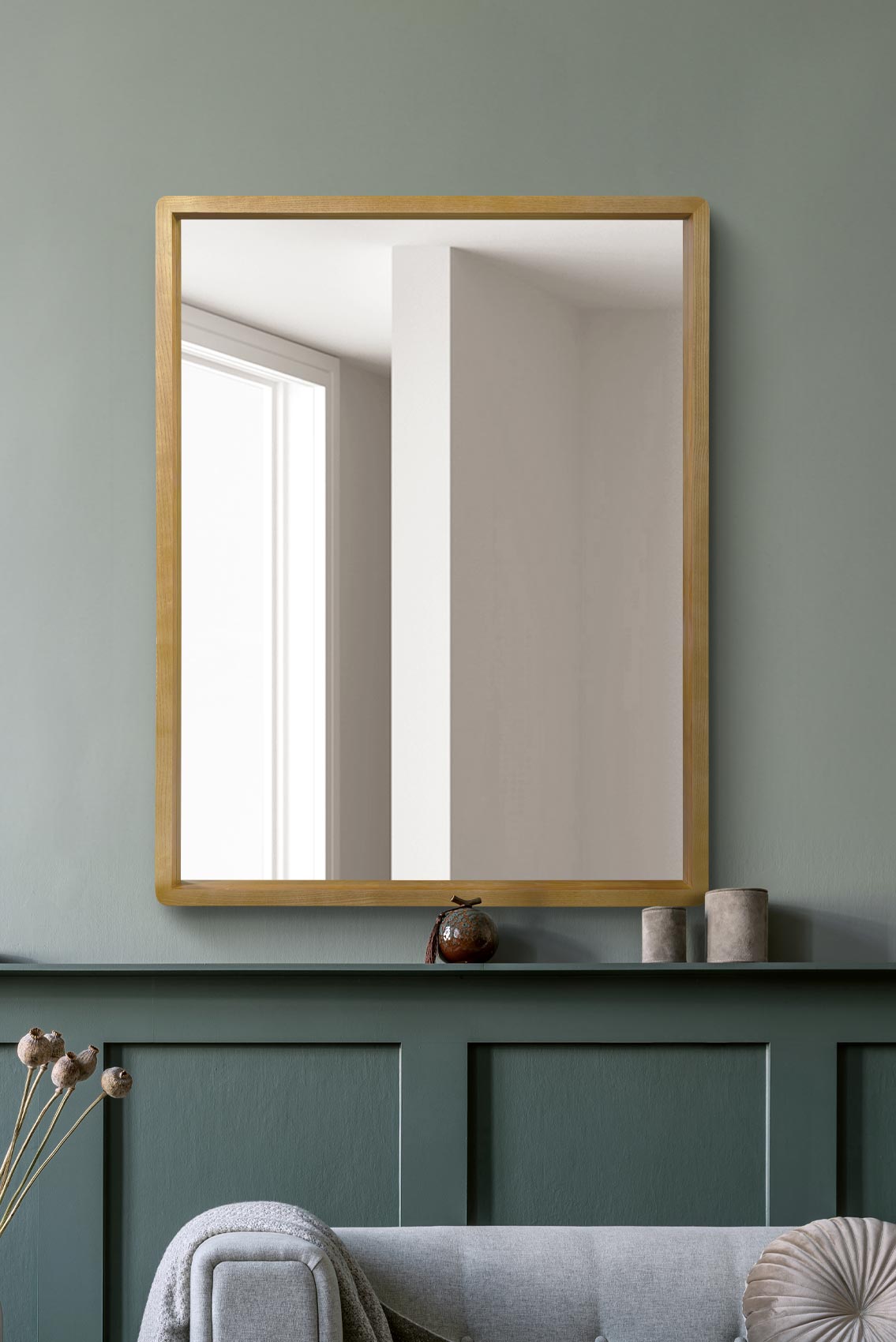 The Tobias - Solid Oak Framed Overmantle Wall Mirror 40 X 31 (102CM X 80CM) Scandinavian 'Scandi' Inspired.