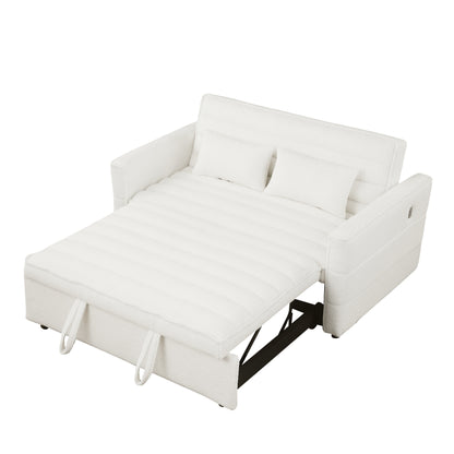 Beige 55.12 Boucle Loveseat Convertible Pull-Out Sofa Bed with Adjustable Back and 2 Waist Pillows for Living Room