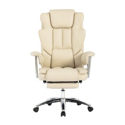 Beige Bonded Leather 360° Swivel Ergonomic High Back Office Recliner with Lumbar Support, Footrest, Adjustable Height