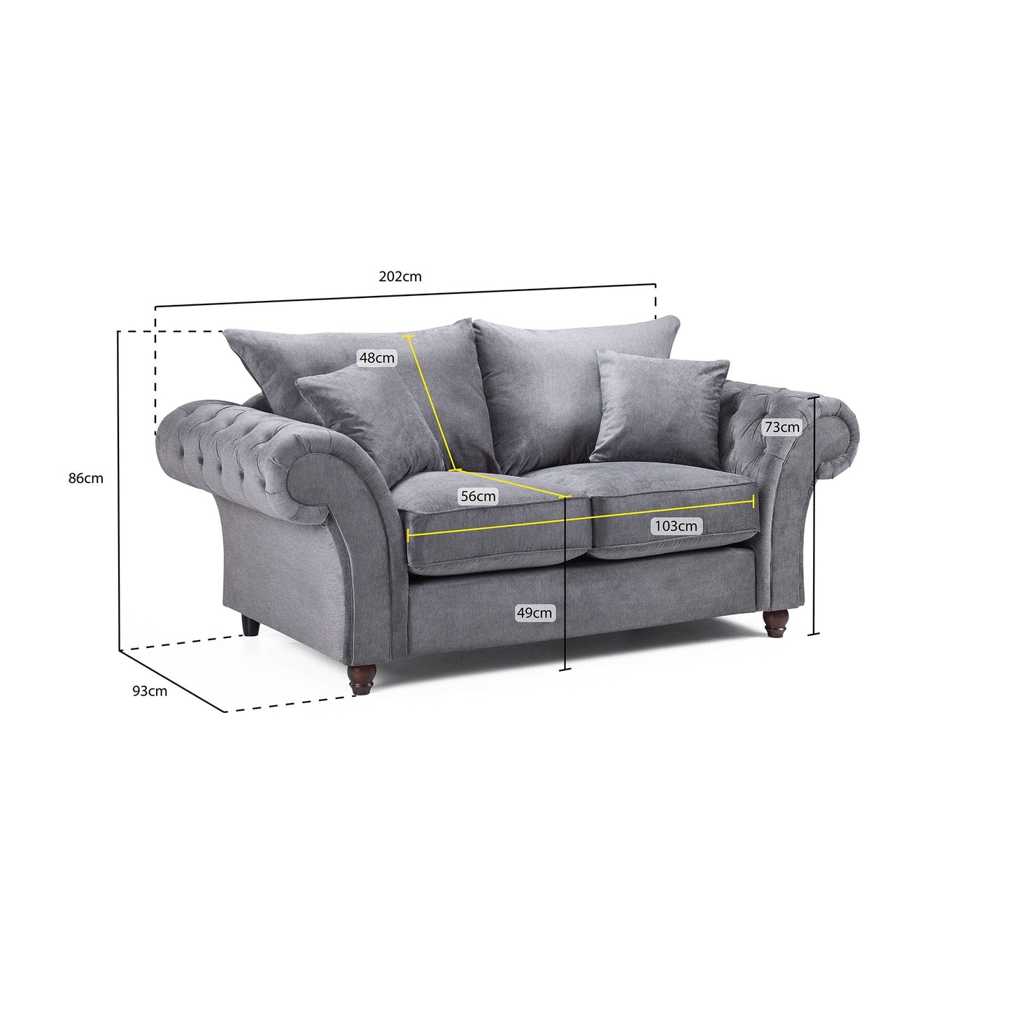 Berkshire Fullback Sofa Grey 2 Seater