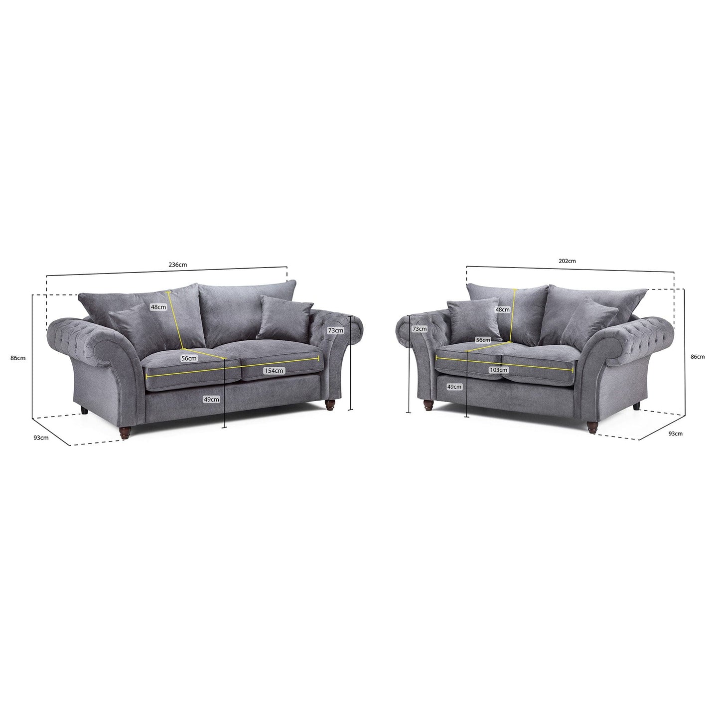 Berkshire Fullback Sofa Grey 3+2 Set