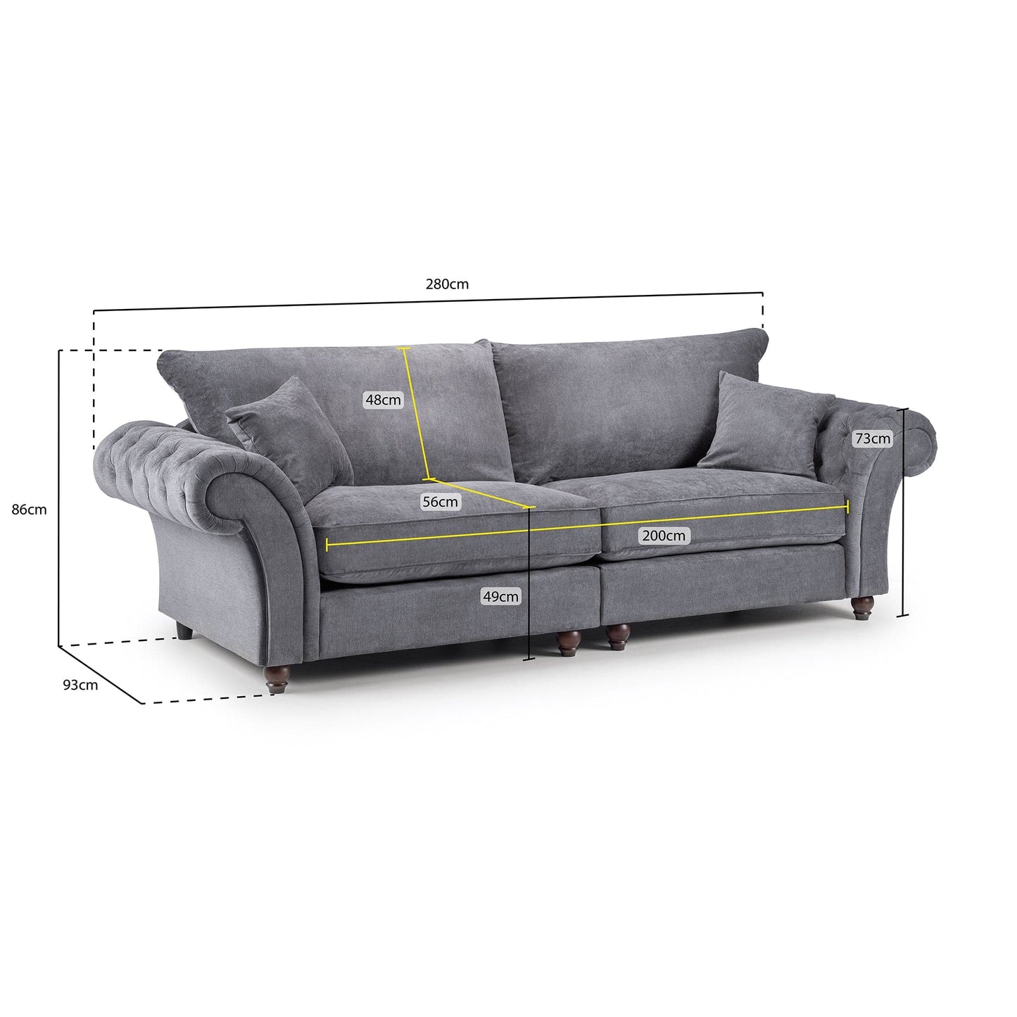 Berkshire Fullback Sofa Grey 4 Seater