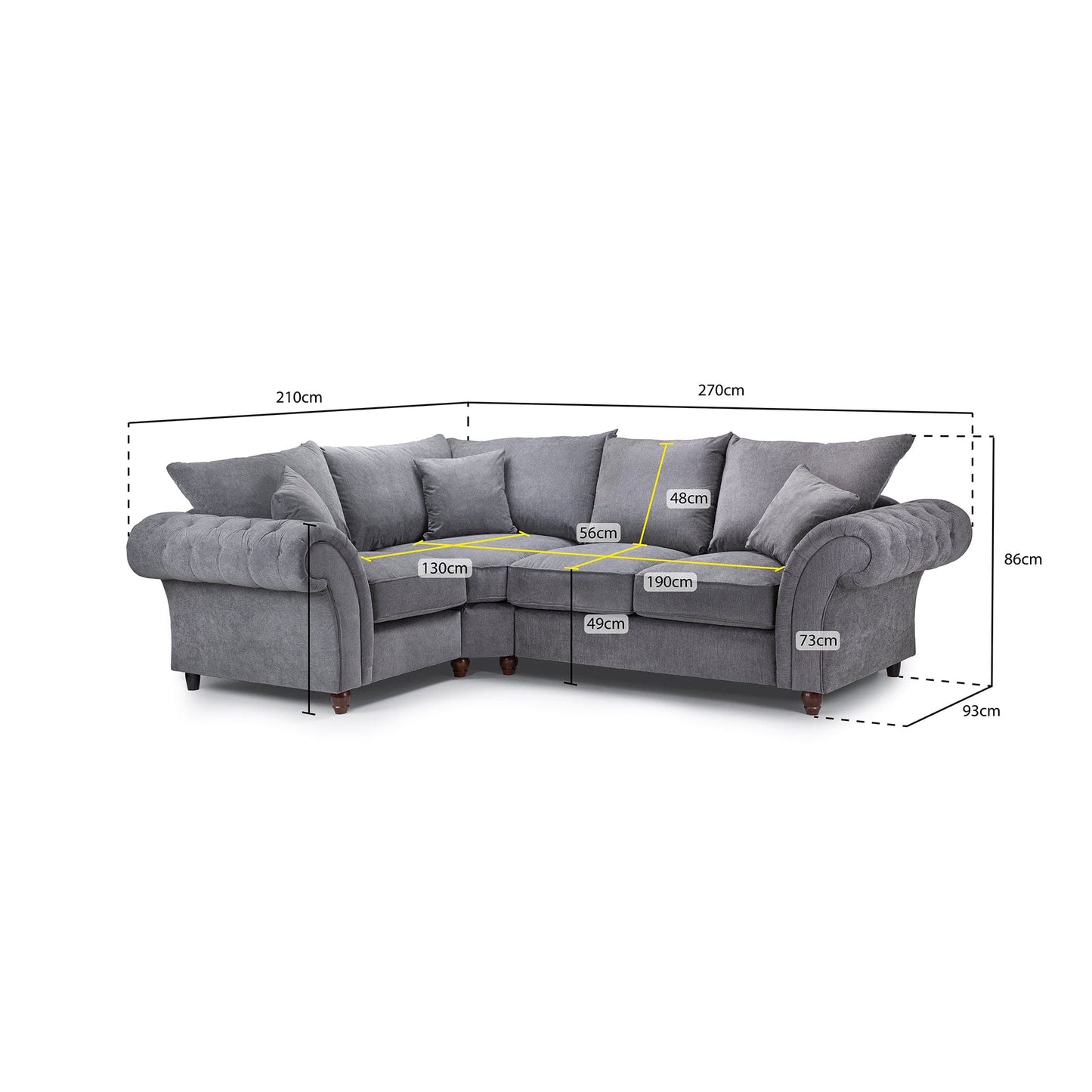 Berkshire Fullback Sofa Grey Left Hand Facing Corner