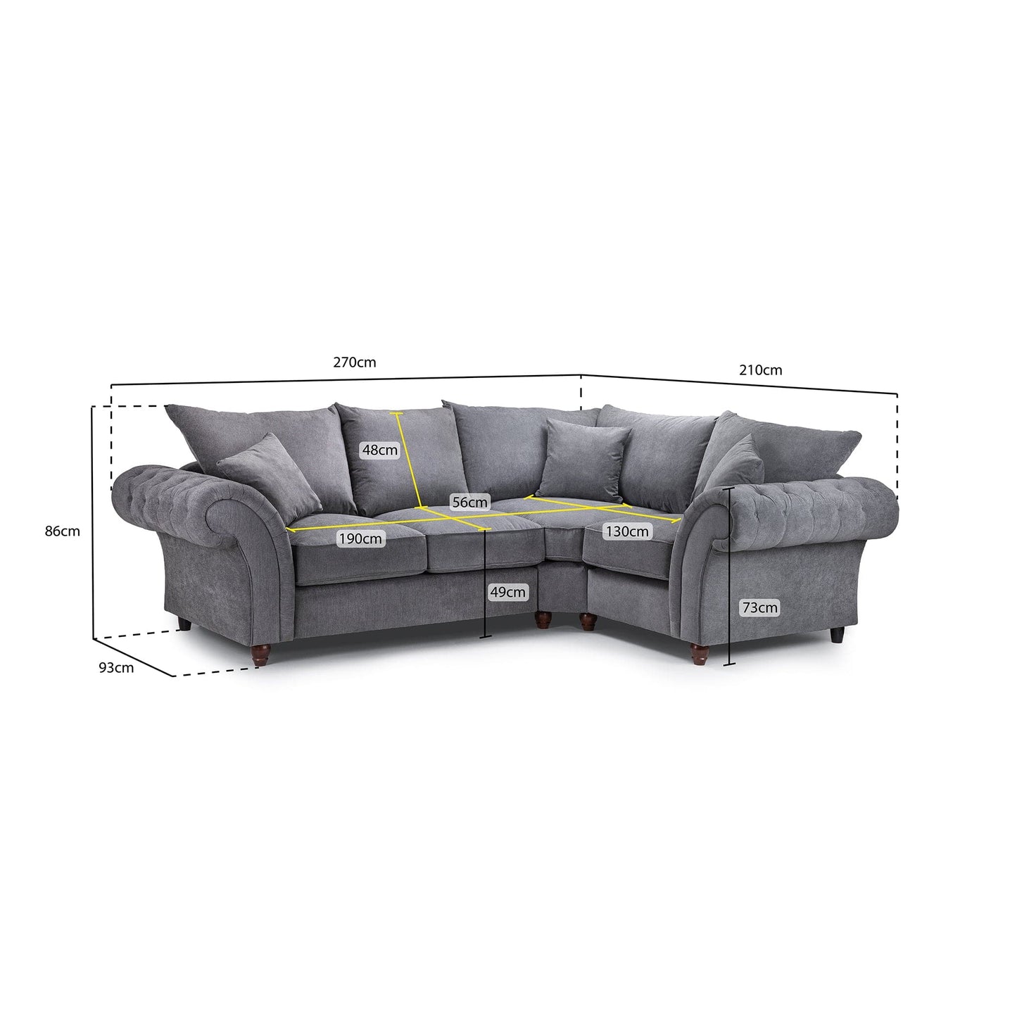 Berkshire Fullback Sofa Grey Right Hand Facing Corner