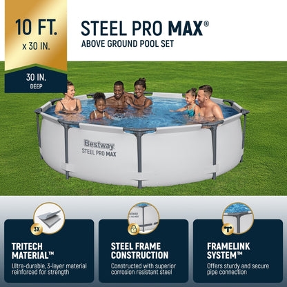 Bestway Steel Pro MAX 10'x30 Round Above Ground Outdoor Swimming Pool with Pump - 10ft. X 30in.