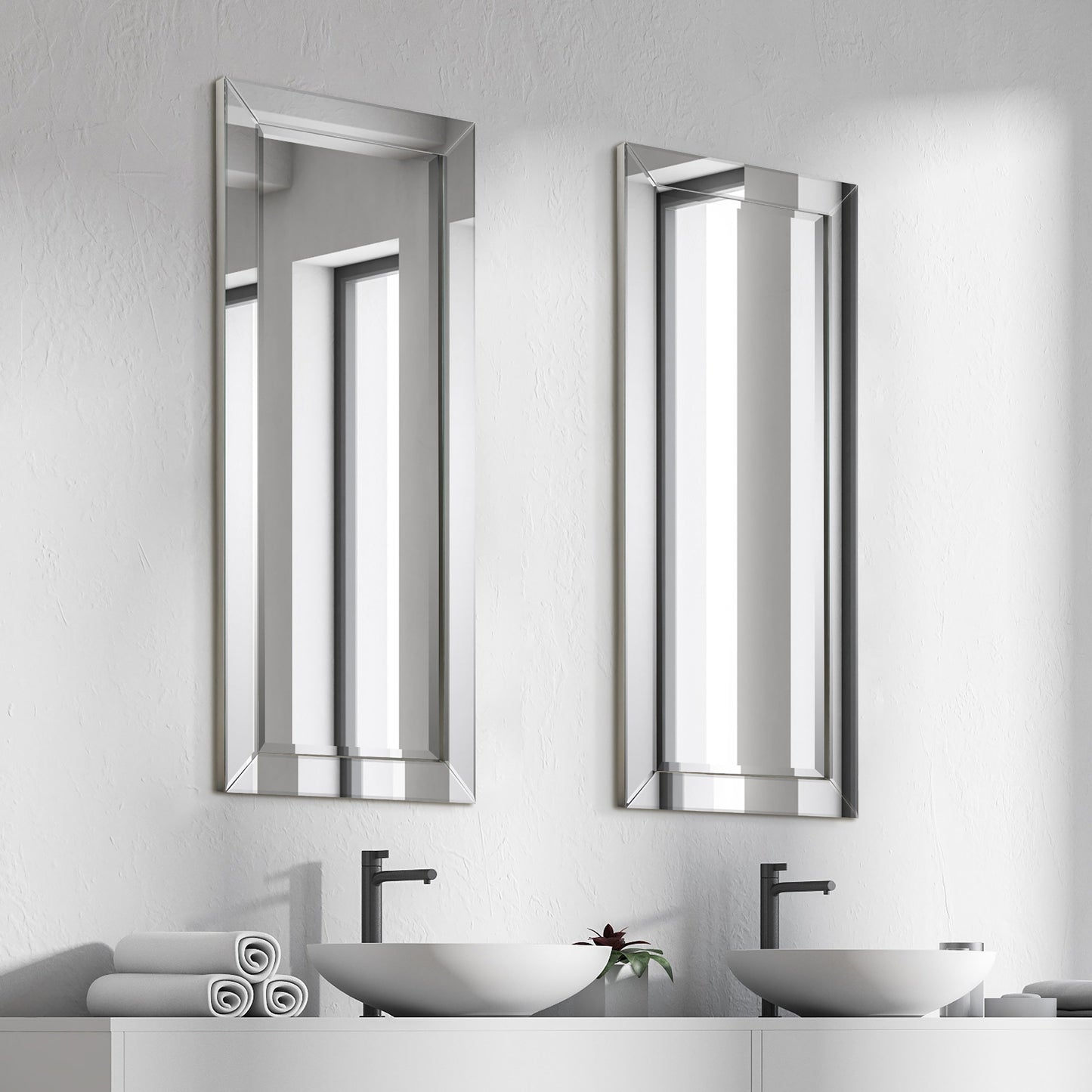 Beveled Rectangular Clear HD Wall Mounted Mirror for Bathroom, Vanity, Bedroom Mirrors, 3 sizes