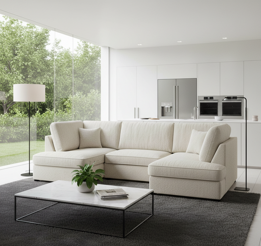 Camden U-Shape Corner Sofa with Footstool – Classic Beige