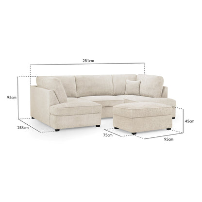 Camden U-Shape Corner Sofa with Footstool – Beige Boucle