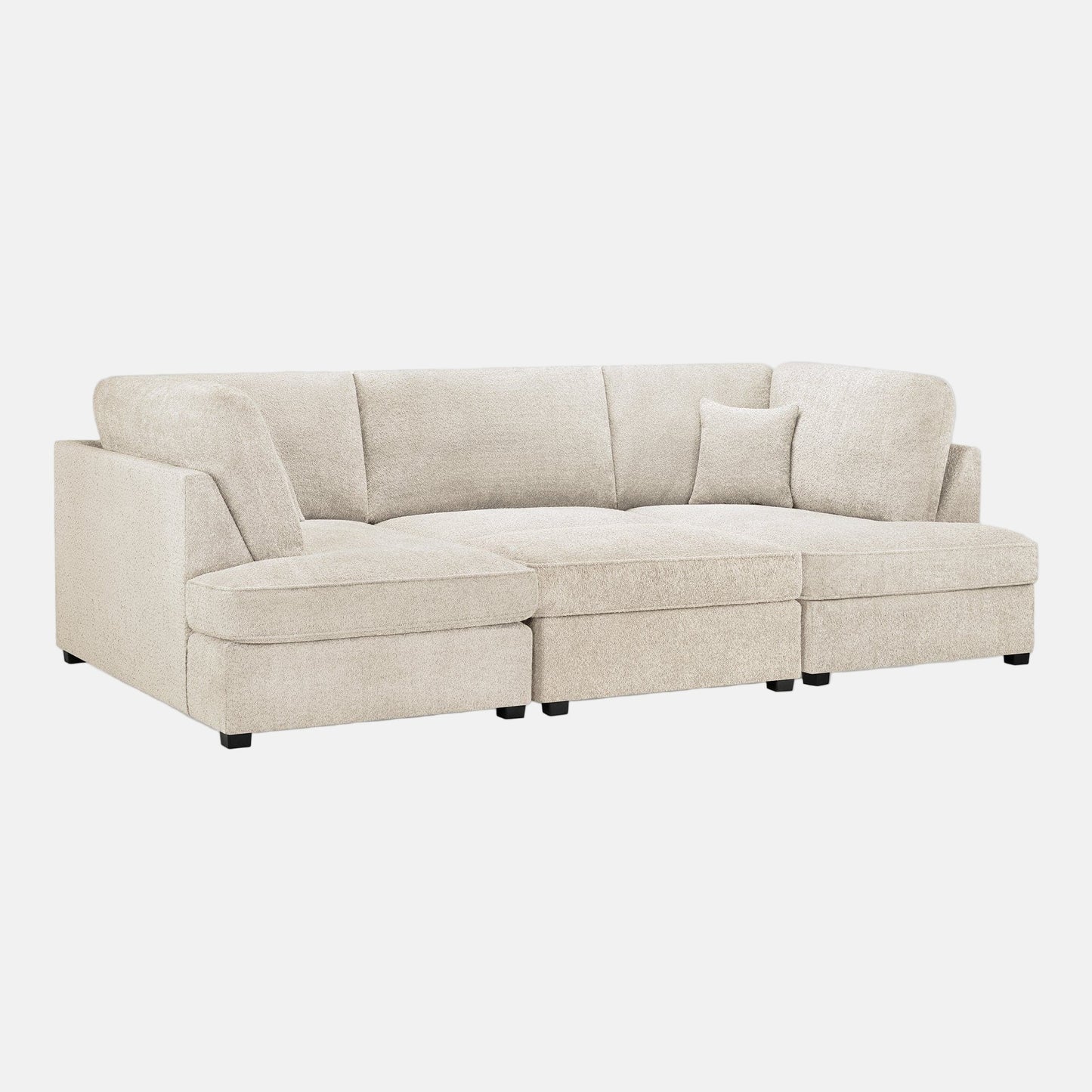 Camden U-Shape Corner Sofa with Footstool – Beige Boucle