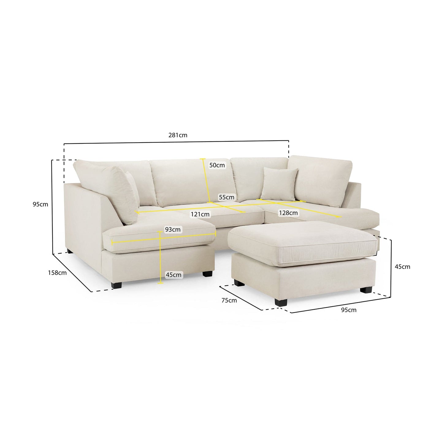 Camden U-Shape Corner Sofa with Footstool – Classic Beige