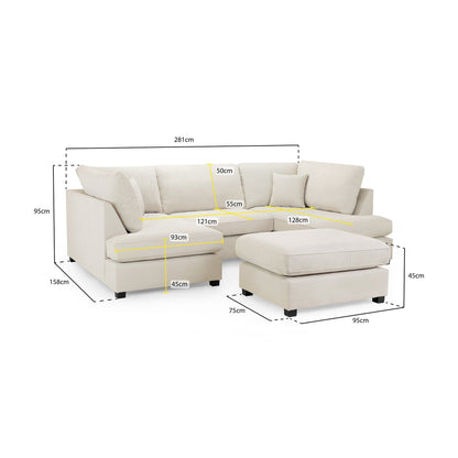 Camden U-Shape Corner Sofa with Footstool – Classic Beige